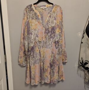 Loft Floral Patchwork Godet Swing Dress
